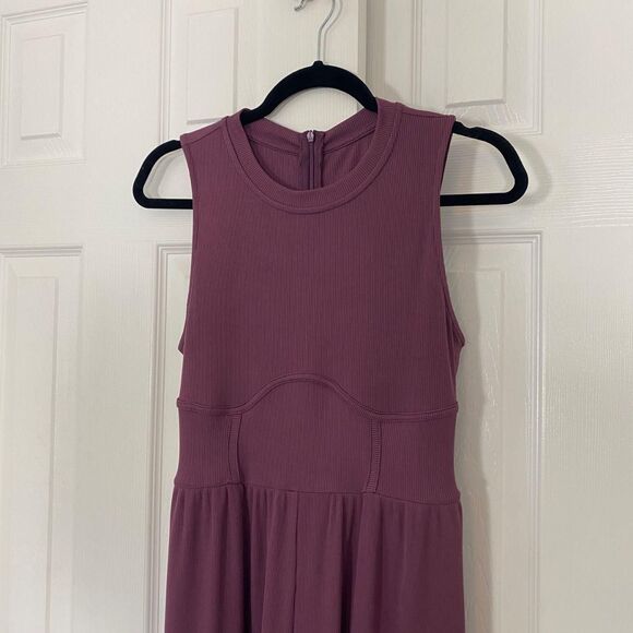 Cider Soft Purple Ribbed Solid Sleeveless Wide Leg Flare Elegant Jumpsuit M - Picture 5 of 7